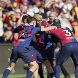 La joie des joueurs du Barça, qui s'envolent vers le titre en Liga KEYSTONE/AP/Joan Monfort